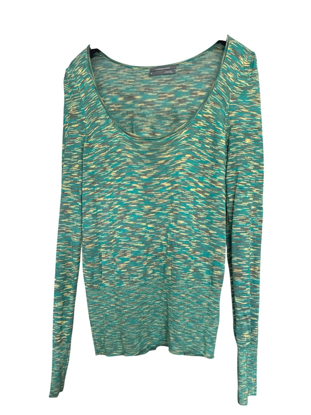 Anthropologie Teal and Yellow Space-Dye Scoop Neck Long Sleeve Top